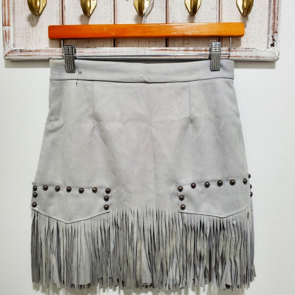 Grey Fringe Skirt